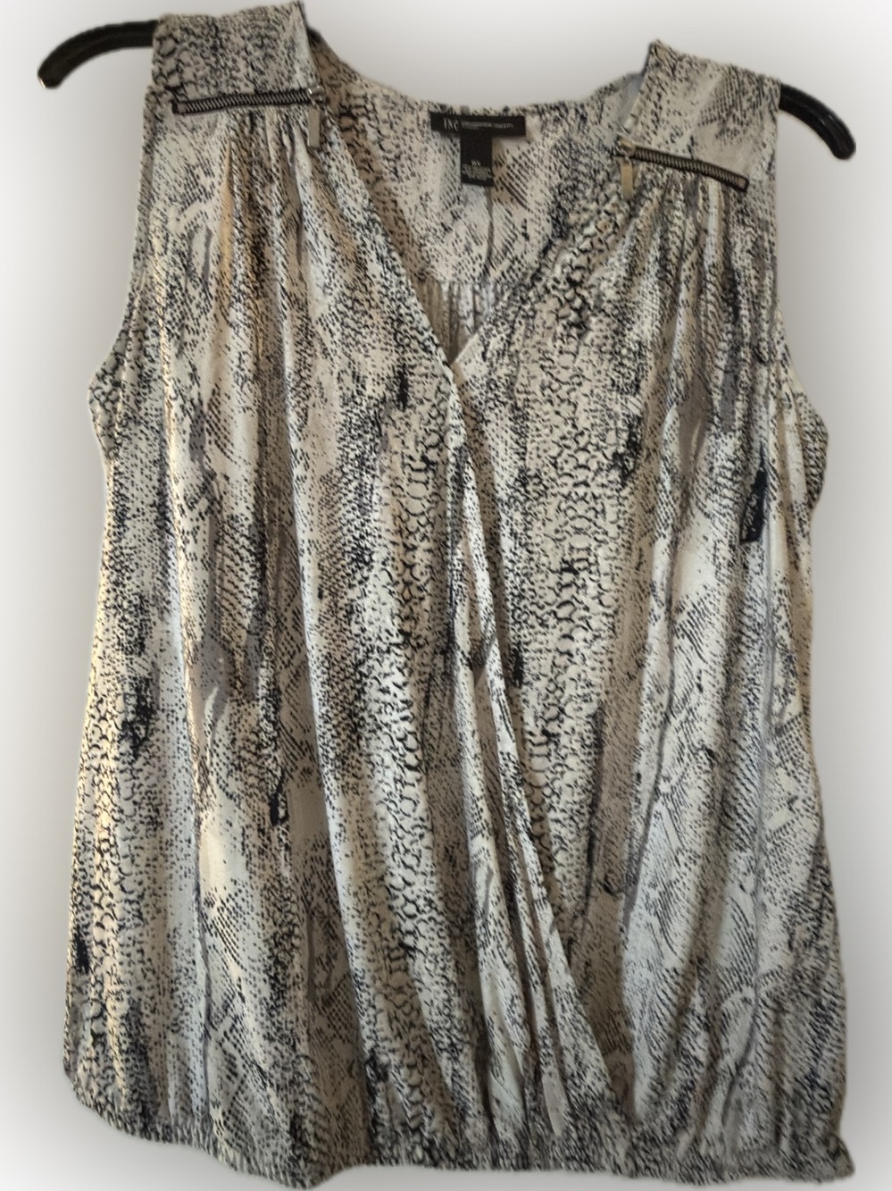 INC International Concepts Cream and Black Snake Printed Sleeveless Top